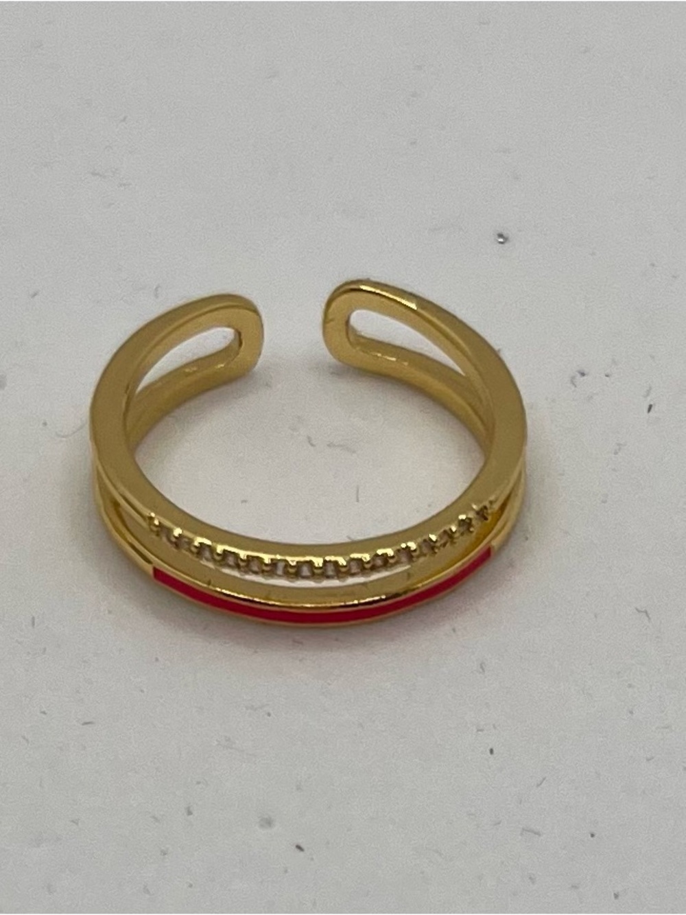 Adjustable Gold Open Band Ring with Pink Accent